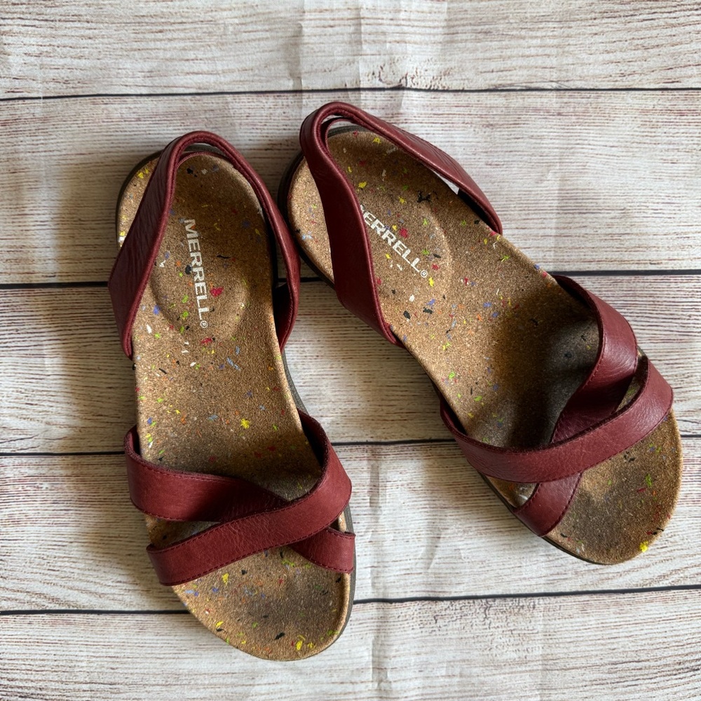Merrell Size 8 Napa Valley Sling Sandals Merlot Leather Strappy Flats Womens